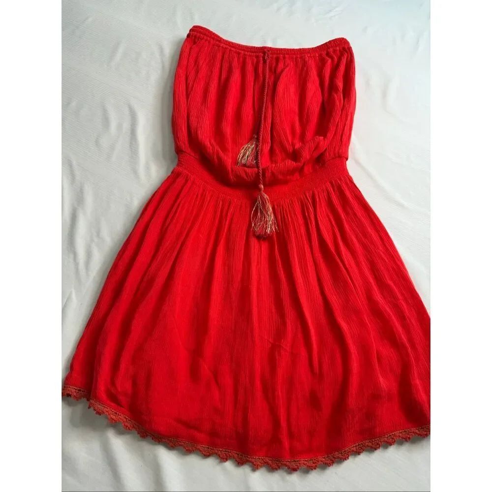 Koy Resort Miami Bandeau Tassel Tie Red Strapless Mini Dress Size Small S/P New